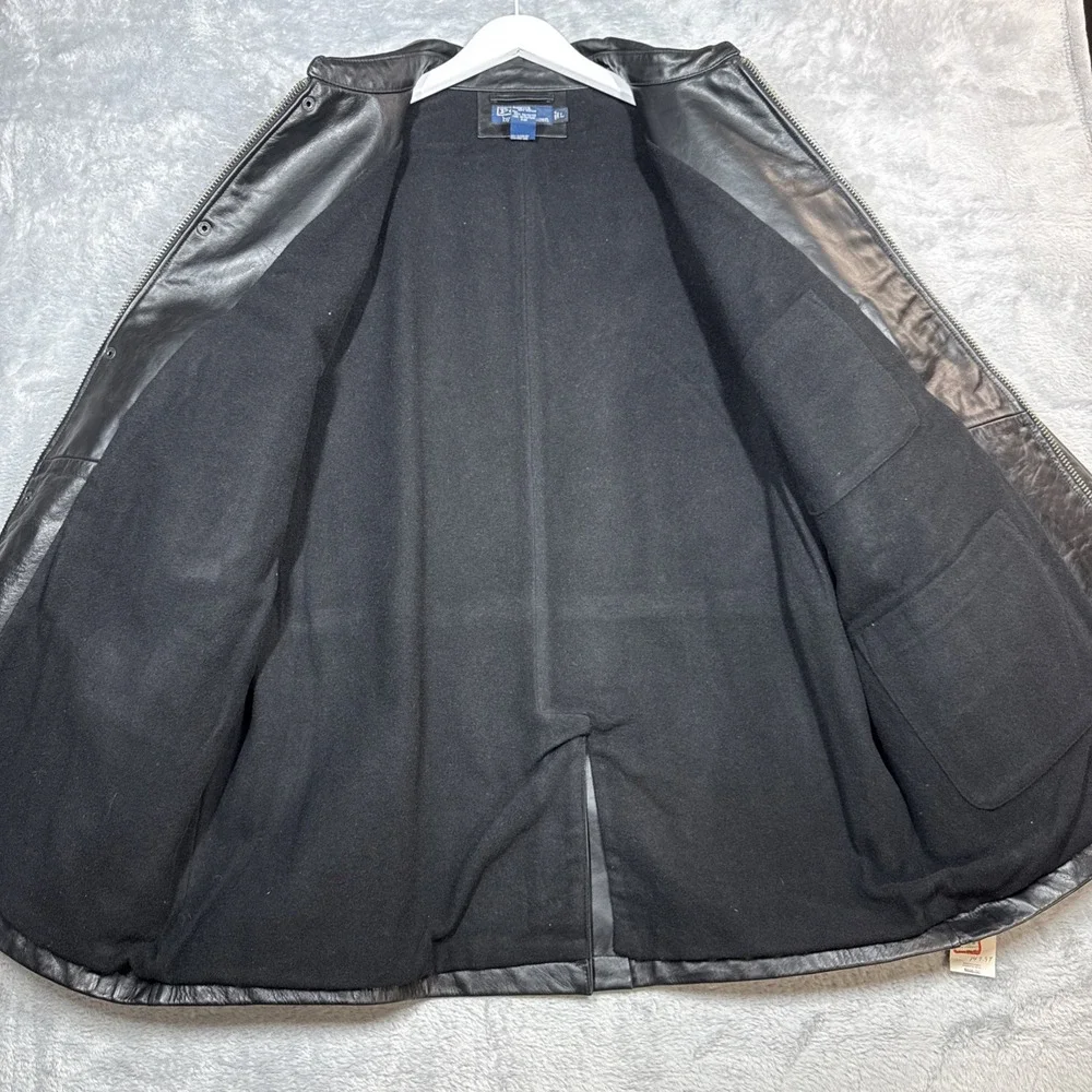 Vintage Polo Ralph Lauren Leather Jacket Men Large Black Wool Lined Car Coat